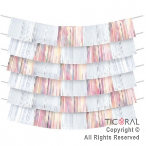 CORTINA METALIZADA FLECOS 3 CAPAS DE 1.52 X 24.8 CM IRIDISCENTE Y BLANCA